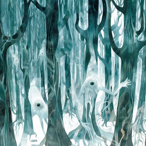 A glimpse into the haunted forest. You probably shouldn't have taken that last hit. #spooky #forest #halloween #scary #haunted #weird #weirdsy Haunted Forest Illustration, Scary Forest Illustration, Spooky Forest Illustration, Haunted Forest Ideas, Haunted Art, Scary Woods, Scary Forest, Hypnotic Eyes, Forest Halloween