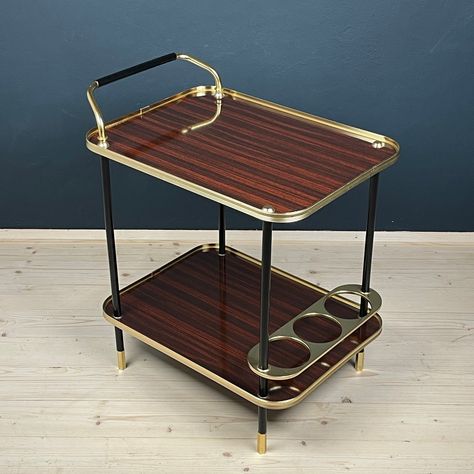 Listed on VNTG.com: Mid-Century Mahogany Bar Cart by Ico Parisi for MB Italy, 1960s | #vntg #vintage Mahogany Bar, 1960s Aesthetic, Metal Bar Cart, Bar Trolley, Glass Bar Cart, Mirror Stool, Serving Cart, Antique Beds, Mid Century Living