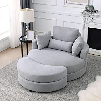 HomSof Swivel Accent Barrel Modern Sofa Lounge Club Big Round Chair with Storage Ottoman Linen Fabric for Living Room Hotel with Pillows, Light Grey Modern Sofa Chair, Chair With Storage, Modern Swivel Chair, Lounge Club, Sofa Lounge, Round Sofa, Storage Chair, Swivel Barrel Chair, Round Chair