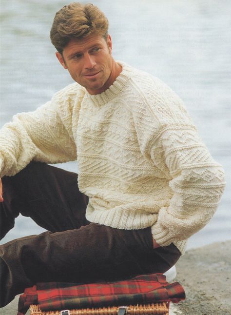 Mens and Boys Aran Sweater Knitting Pattern PDF 26 28 30 | Etsy Drop Sleeve Sweater, Aran Sweaters, Look 80s, Aran Jumper, Sweater Outfits Men, Jumper Pattern, Sweater Knitting Pattern, Jumper Knitting Pattern, Aran Sweater