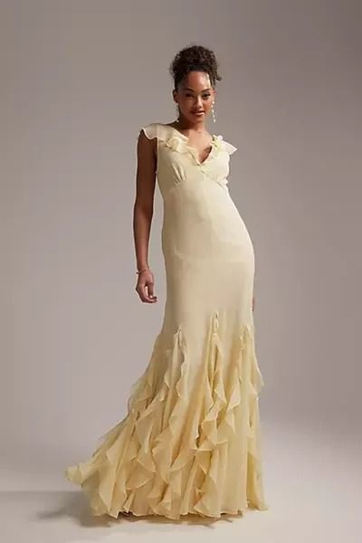 Best Bridesmaid Dresses | SheerLuxe Light Yellow Dresses, Dress With Ruffle Hem, Maxi Rok, Elegant Sophisticated, Winter Party Dress, Asos Curve, Midi Dress Casual, Pastel Yellow, Satin Slip Dress