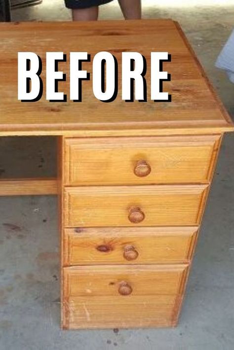 Wooden Desk Makeover, Diy Desk Makeover, Diy Wooden Desk, Desk Makeover Diy, Computer Diy, Chalk Paint Makeover, Desk Makeover, Apartment Bedroom Decor, Kids' Desk