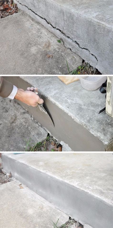 16 Useful Tips & Tricks To Help You Fix Things In Your Home Repair Cracked Concrete, Concrete Step, Cracked Concrete, Broken Concrete, Casa Hobbit, Concrete Repair, Electric Generator, Astuces Diy, Home Fix