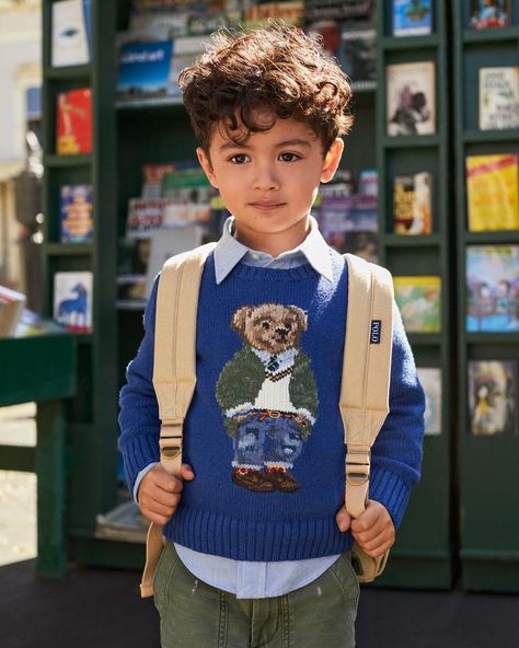 Polo Bear Sweater, Ralph Lauren Heritage, Ralph Lauren Kids Boys, Cricket Sweater, Designer Ralph Lauren, Bear Sweater, Kids Designer Clothes, Retro Kids, Fashion Boy