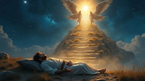 Jacob’s Dream of the Ladder: A Divine Vision Connecting Heaven and Earth - Dream Insights: Expert Dream Interpretations Doorway To Another World, Jacob Ladder, Biblical Dream Interpretation, St John Bosco, Jacobs Ladder, Cloudy Weather, Heaven Art, Bible Images, Way To Heaven