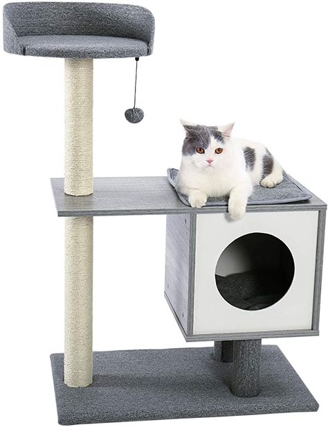 Kitten Tower, Origami House, Modern Cat Tower, Cat Tree Ideas, Grey Wood Texture, Modern Cat Tree, Cat Climbing Frame, Cat House Diy, Carpet Cover