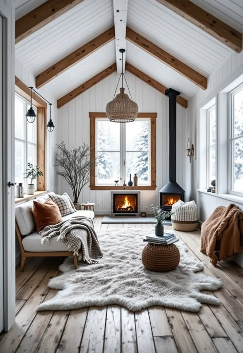 Small Cabin Interior Ideas Country Small House Interior, Diy Cabin Interior, Cabin Style Apartment, Cozy Ski Cabin, Vintage Modern Cabin, Scandinavian Chalet Interior, Finland Interior Design, Bright Scandinavian Interior, Rustic Cottage Interiors Small Cabins