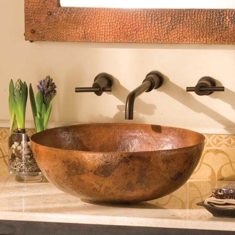 Luxury Brushed Nickel and Copper Bathroom Sinks | Native Trails Copper Vessel Sinks, Copper Sink Bathroom, Copper Bath, Copper Vessel, Copper Bathroom, Bath Sinks, Undermount Bathroom Sink, Vessel Bathroom Sink, Up House