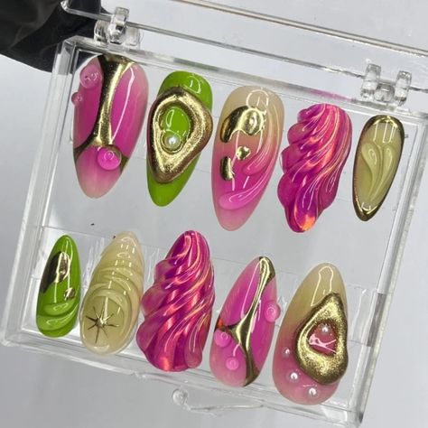 Just found this amazing item on AliExpress. Check it out! $20.10 | 10Pcs Handmade Manicure Medium Almond Fake Nails New 3D Ballet Limited Nails Press On Nails Design with Adhesive Nail File Set Green Rose Nails, Handmade Press On Nails, Pink And Green Nail Art, Green Pink Nails, Pink Green Nails, Green And Pink Nails, Nails For Birthday, Nail Art Vert, Nail Art Rose