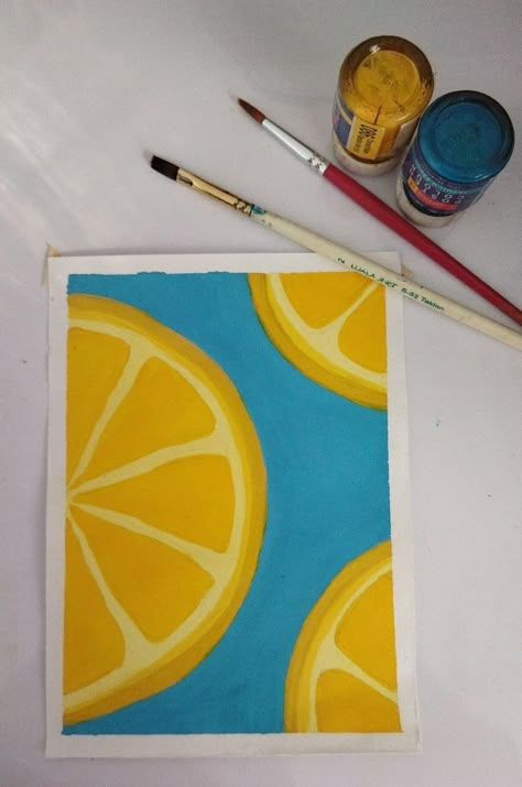 Cute Easy Paintings, Lemon Painting, Simple Collage, Acrylic Art Projects, Canvas Art Projects, Canvas Drawing, Simple Canvas Paintings, Easy Canvas Art, Canvas Painting Designs