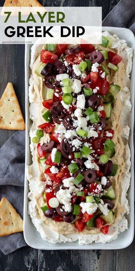 Nov 25, 2019 - Our Layered Greek Dip recipe is a veggie-packed, Mediterranean version of the classic 7-Layer Dip. Perfect happy hour nibbles for a crowd! Layered Greek Dip, Greek Dip Recipes, Greek Layer Dip, Greek Dip, Make Ahead Appetizers, Resep Diet, Appetizers And Dips, Snacks Für Party, Kalamata Olives