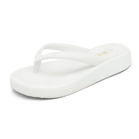 Dream Pairs Women Flip Flops Platform Thong Sandals Comfortable Beach Casual Indoor Outdoor Walking Summer Shoes SDFF2210W WHITE/PU Size 10. PU strap is skin-friendly. Doublestitched toe thong delivers durability Gender: female.  Age Group: adult. Cheap White Flat Flip Flops, White Casual Platform Flip Flops, Casual White T-strap Flip Flops, Cheap White Non-slip Flip Flops, White Non-slip Flip Flops For The Beach, Coachella Fits, Bridal Flip Flops, White Flip Flops, Platform Flip Flops