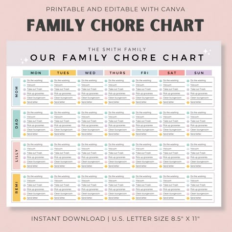 Chore Chart Adults, Family Chore List, Weekly House Chores, Cleaning Schedule Weekly, Adult Chore Chart, 2024 Planning, Chore Schedule, Chore Chart For Toddlers, Family Chore Chart