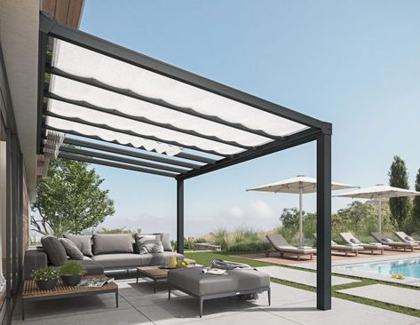 Stockholm 11 ft. x 17 ft. Patio Cover kit | Canopia by Palram Flat Roof Patio, Terrasse Med Tak, Store Pergola, Aluminum Patio Covers, Roof Patio, Polycarbonate Roof Panels, Outdoor Structure, Horizontal Blinds, Blinds Design