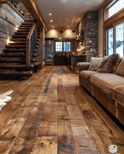 Blue Print House, Luxury Cabin Interior, Rustic Wooden Kitchen, Concrete Floors Living Room, Cabin Basement, Barn Remodel, Industrial Style Bedroom, Log Houses, Prairie House