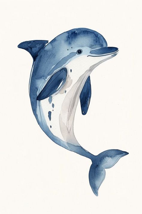 Simple Animal Watercolor Paintings, Watercolour Ocean Animals, Ocean Animals Drawing Realistic, Watercolor Animals Tutorial, Simple Animal Paintings, Simple Water Coloring Ideas, Watercolour Dolphin, Watercolour For Kids, Ocean Animals Painting