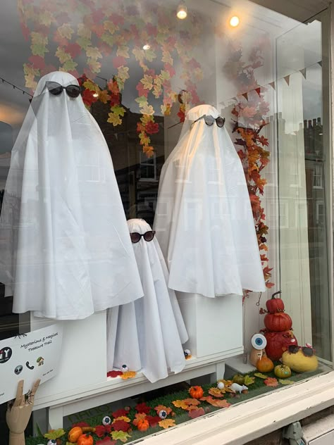 Fall Business Window Displays, Ghost Window Display, Harvest Window Display, Halloween Retail Window Display, Halloween Bay Window Display, Store Halloween Display, Halloween Retail Displays, Halloween Window Display Store Fronts, Halloween Store Window Display