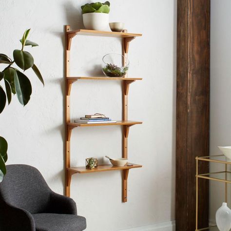 Mid-Century Wall Shelving Set | west elm Canada - living room - books? Mid Century Wall Desk, West Elm Mid Century, Wall Shelving, Wall Desk, Wood Floating Shelves, Mid Century Wall, Kids Area, Meditation Space, Room Planning