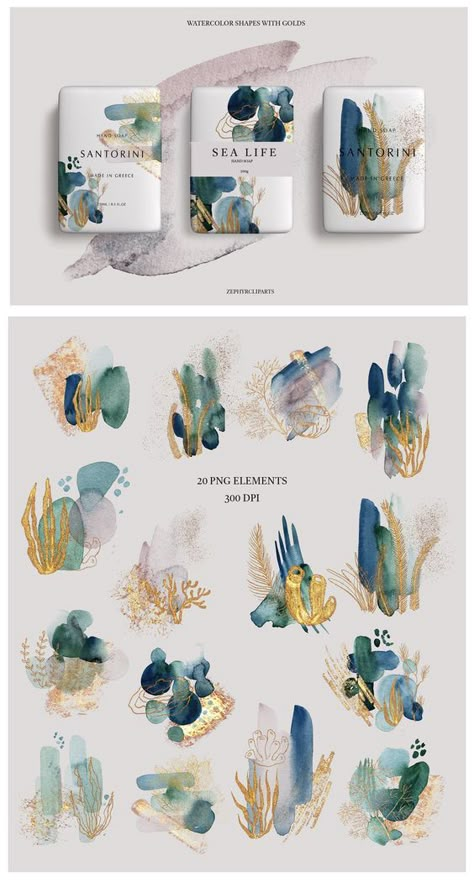 Watercolor Art Examples, Abstract Watercolor Art Ideas, Watercolor Packaging Design, Postcards Watercolor, Watercolor Packaging, Watercolor Graphic Design, Watercolor Postcards, Splash Png, Gold Splash