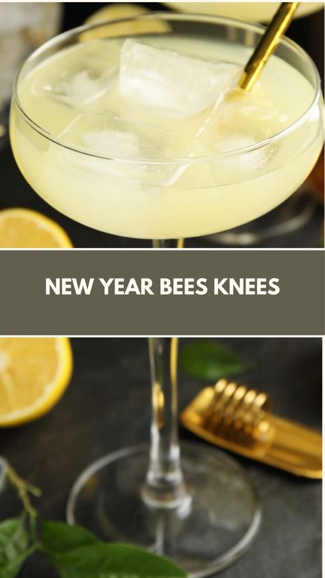 New Year Bees Knees recipe made of gin, honey, lemon juice, and a touch of bitters it serves 2 and takes about 10 minutes to prepare. This classic cocktail with a honey twist is perfect for ringing in the new year! Bees Knees Cocktail Gin, Bee’s Knees Cocktail, Bees Knees Cocktail Recipe, Cocktails With Honey, Honey Bee Cocktail, Honey Cocktails, Bee Cocktail, Bees Knees Cocktail, Ringing In The New Year