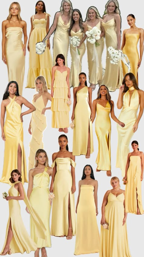 Pastel Yellow Bridesmaid Dresses, Yellow Bridesmaid, Bridesmaid Attire, Yellow Bridesmaid Dresses, Prom Dress Inspiration, Winter Formal, Wildflower Wedding, Team Bride, Pastel Yellow