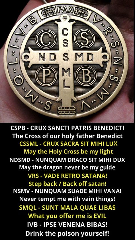 Latin and English exorcism prayer on St. Benedict's Medal. I wear one of these medals every day ... someone recently suggested I should also PRAY the prayer, not just simply WEAR it. Huh. Now why couldn't I think of that on my own!? Haha! I encourage you to do the same! Be blessed! St Benedict Prayer, Catholic Tattoos, St Benedict Cross, Benedict Medal, Holy Father, Saint Benedict, St Benedict, Religious Education, Catholic Quotes