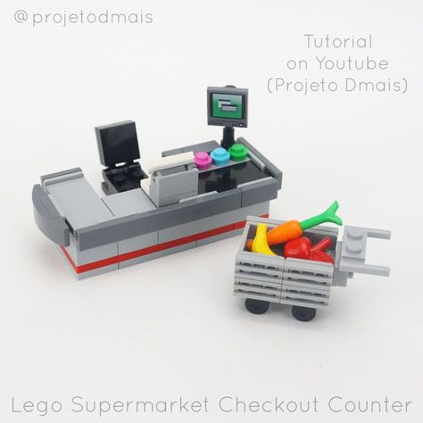 Lego Shopping Cart, Lego Supermarket Ideas, Lego Shop Ideas, Lego Ideas To Build Easy House, Lego Grocery Store, Lego Supermarket, Lego Town Ideas, Lego City Ideas, Lego Pics