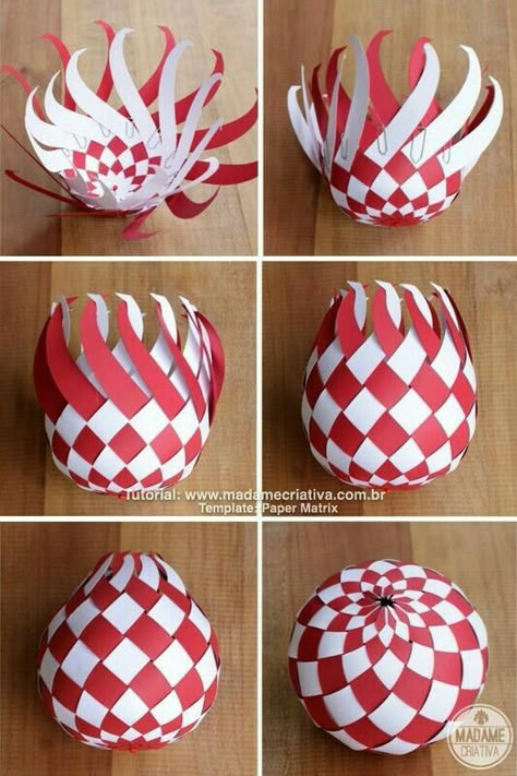 Paper Balls, Navidad Diy, Paper Ornaments, Kraf Diy, Paper Basket, Origami Crafts, Kirigami, Origami Paper, Christmas Decorating