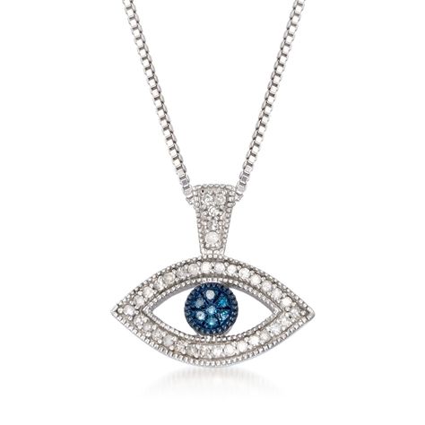 0.10 ct. t.w. Blue and White Diamond Evil Eye Pendant Necklace in Sterling Silver (As an Amazon Associate I earn from qualifying purchases) Pendant Designs Diamond, Diamond Evil Eye Bracelet, Diamond Infinity Necklace, Black Diamond Solitaire, Eye Pendant Necklace, Evil Eye Necklace Gold, Diamond Heart Pendant Necklace, Diamond Evil Eye, Detailed Necklace