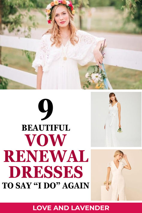 Renew your vows in style with these beautiful vow renewal dresses! From elegant lace gowns to simple, flowing silhouettes, these dresses are perfect for celebrating your love all over again. Whether you prefer a classic white dress, a chic cocktail-length, or a modern slip dress, find the perfect outfit that reflects your journey together. Make this special day unforgettable! ✨ #VowRenewalDress #WeddingAnniversary #LoveRekindled Vow Renewal Dress For Older Woman, 25th Wedding Dresses Vow Renewals, Silver Vow Renewal Dress, Renewal Vows Dress, Vow Renewal 20 Years 20th Anniversary Wedding Dresses, Vow Renewal Dress 15 Year, 10 Year Wedding Renewal Dress, Hawaii Vow Renewal Dress, Simple Vow Renewal Dress