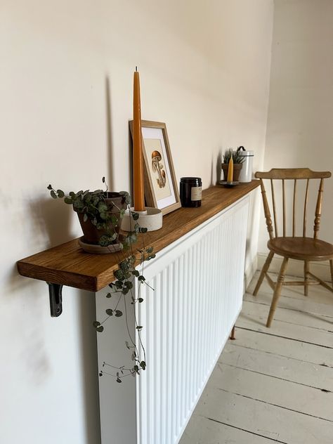 Shelf Hallway, Rustic Hallway Table, Cast Iron Brackets, Hallway Shelf, Radiator Shelf, Rustic Hallway, Rustic Console, Farmhouse Shelf, Timber Shelves