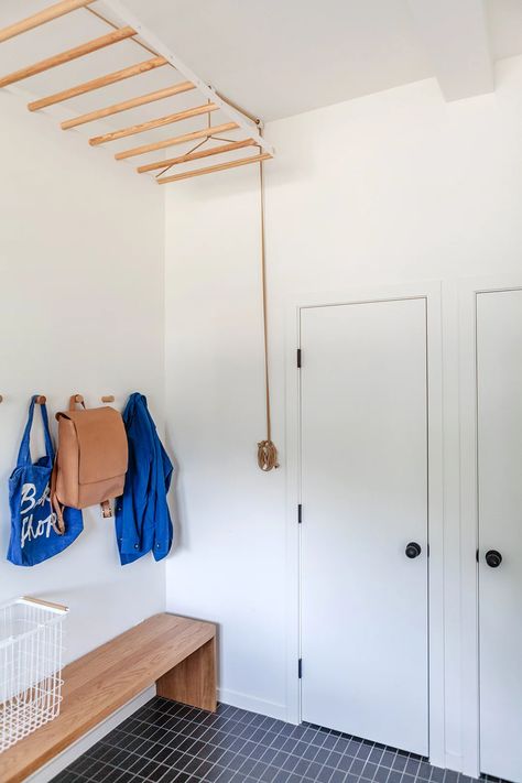 Black Mudroom, Laundry Hanging Rack, Mudroom Floor, Hanging Clothes Drying Rack, Amanda Jane Jones, Laundry Airer, Laundry Room Drying Rack, George And Willy, Hanging Drying Rack