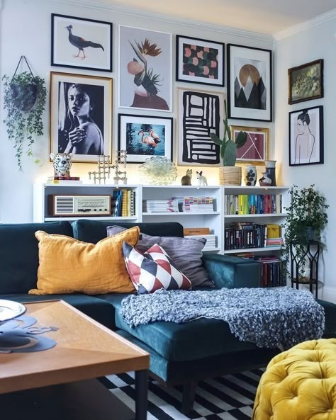 Small Living Room Decor Apartment, Velvet Wall, Eclectic Living, Velvet Accents, Modern Eclectic, Small Living Room Decor, Wall Paintings, Gallery Walls, Living Room Decor Apartment