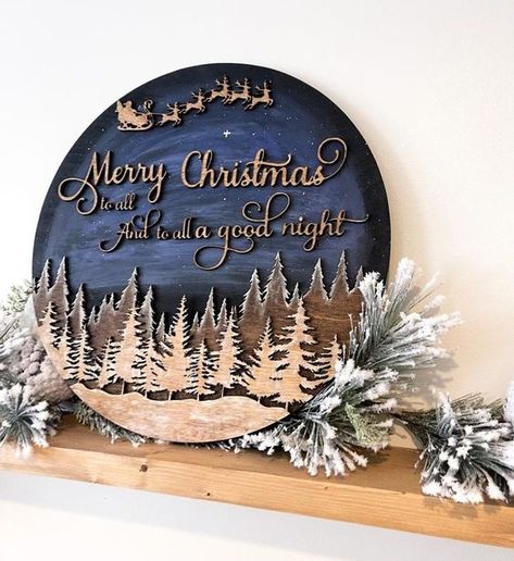 Laser Cut Christmas Ideas Noel Wood Sign, Glowforge Sign Ideas, Laser Files Free, Good Night Merry Christmas, Laser Christmas Ideas, Christmas Round Wood Signs, Christmas Laser Cut Ideas, Laser Cut Wall Decor, Christmas Wood Signs