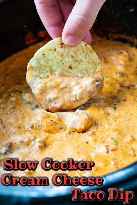 Slow Cooker Dip Recipes, Cream Cheese Taco Dip, Slow Cooker Dips, Cheese Taco, Spicy Southern Kitchen, Delicious Dips Recipes, Dips And Appetizers, Taco Dip, Southern Kitchen