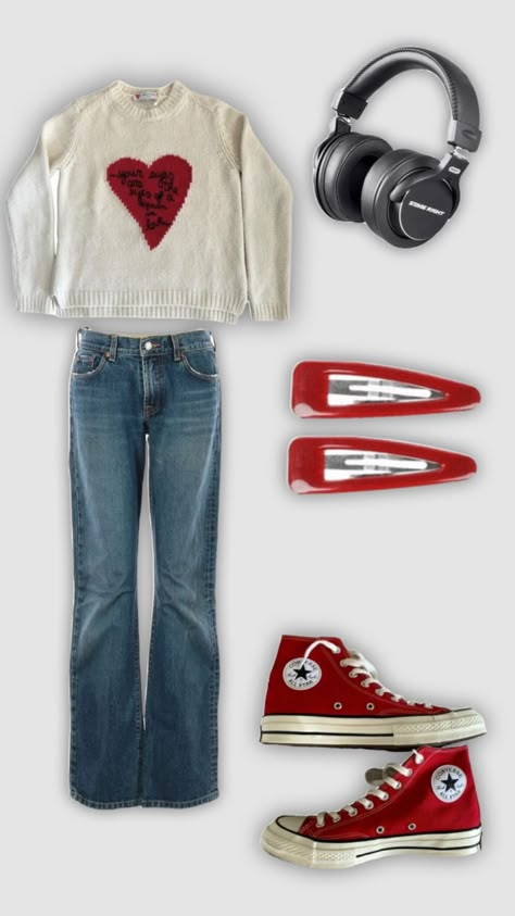 downtown girl fitspo !! 🎧 #myfirstshuffle #fyp #downtowngirl #outfitinspo #red How To Style Red Converse Outfits, Red Downtown Outfit, Dowmtown Girl Oufits, Red Downtown Aesthetic, Sims 4 Downtown Girl Cc, Uptown Girl Outfits, Downtown Girl Winter Outfits, Outfits With Red Converse, Downtown Girl Shoes