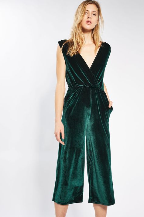 **Plunge Velvet Jumpsuit by Oh my Love | Topshop Velvet Drapes, Halter Neck Jumpsuit, Petal And Pup, Velvet Jumpsuit, One Shoulder Jumpsuit, Velvet Fashion, Invisible Zip, Velvet Material, Halter Style