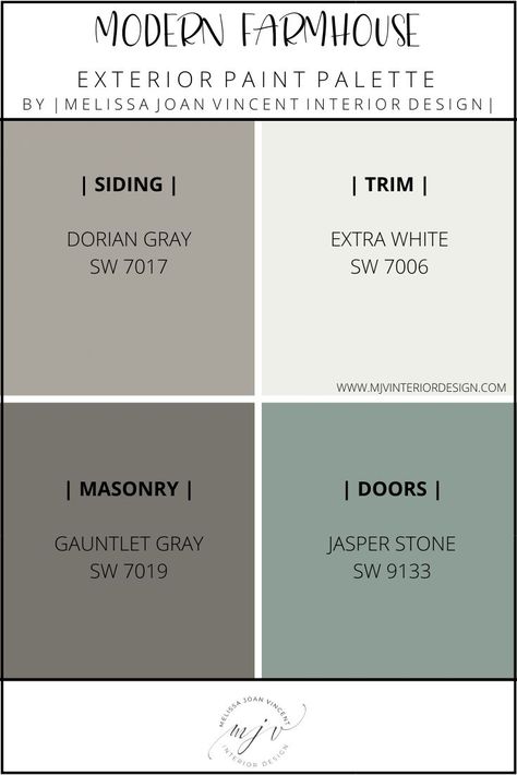 Room Paint Palette, Farmhouse Paint Palette, Exterior Paint Palette, Farmhouse Exterior Paint, Exterior Paint Schemes, Outside Paint, House Paint Color Combination, Exterior House Paint Color Combinations, Exterior House Color