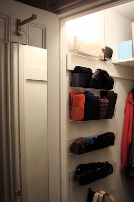 T H E O R D E R O B S E S S E D: What to Do With a Deep Coat Closet AND a Few of My Favorite Things From Ikea... Deep Coat Closet, Coat Closet Organization Front Entry, Small Deep Closet, Narrow Closet Organization, Coat Closet Makeover, Stairs Shelves, Coat Closet Ideas, Closet Stairs, Ikea Kitchen Organization