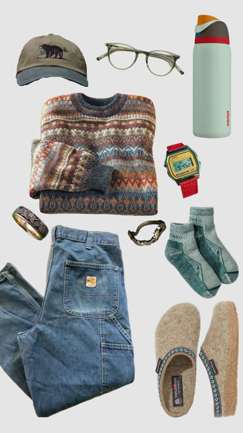 Fall Camping Outfits Aesthetic, Winter Outdoorsy Outfits, Granola Cowboy Aesthetic, Crunchy Style Outfits, Granola Christmas Outfit, Granola Aesthetic Outfit Winter, Crunchy Outfits Winter, Granola Sweater Outfits, Autumn Granola Outfits