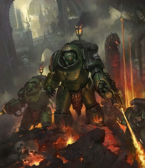 Warhammer 40k Salamanders, Burn Everything, Salamanders 40k, Salamanders Space Marines, Dark Souls Artwork, Space Marine Art, Marine Colors, Salamanders, Warhammer 40k Art