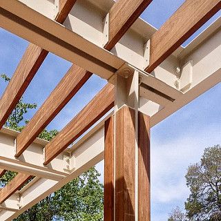 Shade Canopy Detail :: #ucdavis #university #california #d… | Flickr Canopy Detail, Steel Architecture, Timber Architecture, Backyard Canopy, Wood Screens, Wood Architecture, Steel Columns, Wood Joints, Timber Structure