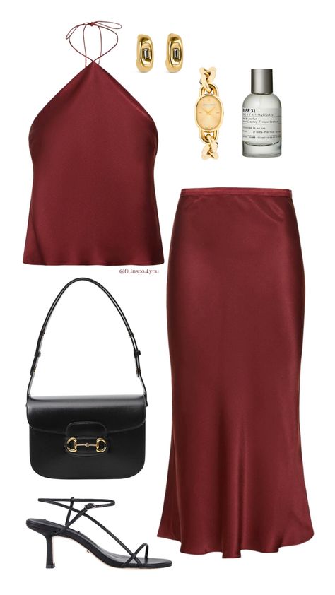 Bar silk midi skirt - ANINE BING - … curated on LTK Latina Night Out Outfit, Outfits For The Holidays, Fancy Outfits Women, Outfits To Go Out, Jazz Style Fashion, Classy Holiday Outfits, Cute Classy Outfits, Elegant Party Outfit, Red Top Outfit