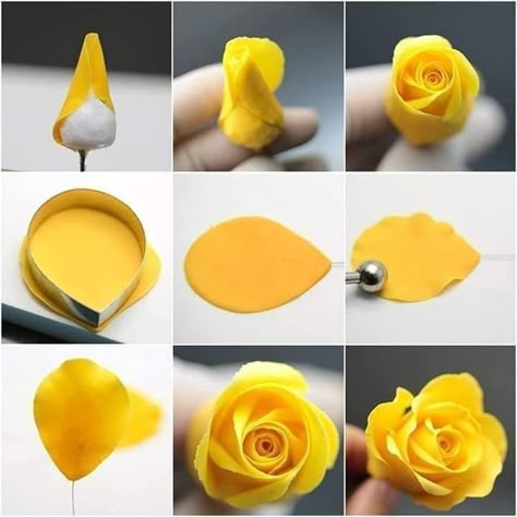 Cercei Din Lut Polimeric, Sugar Flowers Tutorial, Fondant Flower Tutorial, Fondant Cake Designs, Fondant Rose, Austin Rose, Cake Decorating Kits, Polymer Clay Flower Jewelry, Gumpaste Flowers