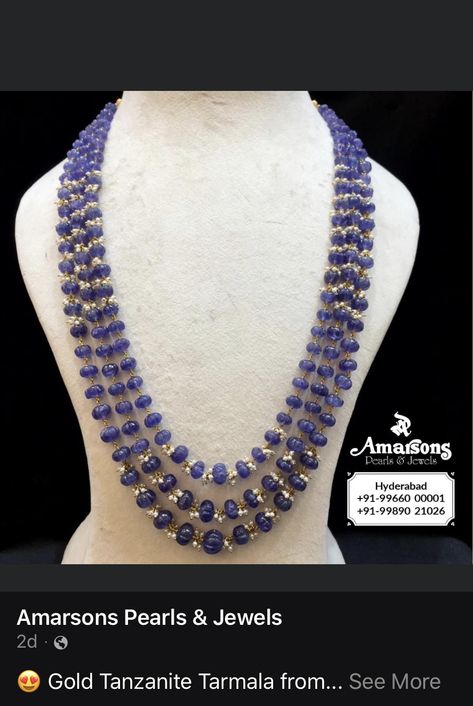 Purple Beads Necklace Indian, Sapphire Beads Necklace Indian, Blue Beads Indian Jewellery, Beads Necklace Indian, Pearl Haram, Pearls Chains, Hyderabadi Jewelry, Pumpkin Beads, Tanzanite Beads