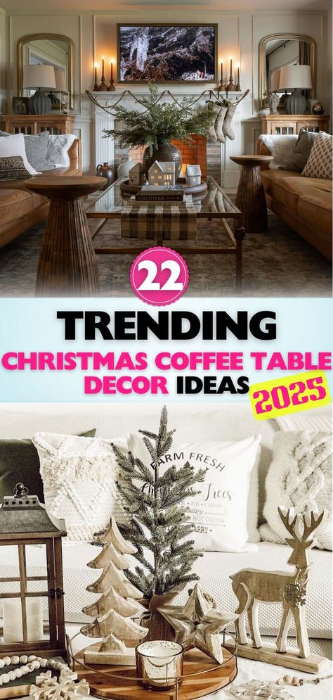 Get inspired by aesthetic Christmas coffee table decor ideas that mix timeless holiday elements with modern accents for a memorable holiday look. Christmas Living Room Table Decoration, Faux Fur Rug Living Room Coffee Tables, Living Room Table Christmas Decor Ideas, Cabin Coffee Table Decor, Christmas Farmhouse Centerpiece, Holiday Coffee Table Decor Christmas, Coffee Table Decor Winter, Coffee Table Decor For Christmas, Christmas Decor For Round Coffee Table