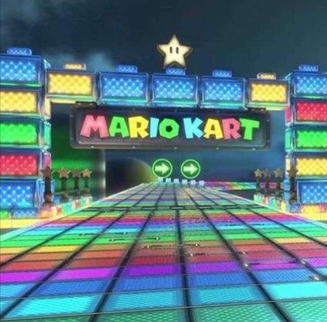 Cyberpunk Birthday, Super Mario Aesthetic, Mario Aesthetic, Nintendo Aesthetic, Games Pictures, Rainbow Stuff, Aesthetic Era, Scene Aesthetic, Rainbow Road