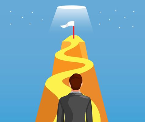 Business man walk or climbing hill to reach goal with flag symbol for success. business development leadership management concept in cartoon illustration vector Success Cartoon Images, Path To Success Illustration, Persistence Illustration, Success Drawing Ideas, Leadership Drawing Ideas, Success Illustration Art, Leadership Illustration Art, Leadership Poster Design, Symbol For Success