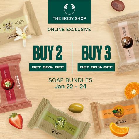 The Body Shop – Get Up to 30% Off on Soap Bundles Soap Social Media Post, Soap Ads Design, Snack Poster, Offer Ads, Aloha Collection, Creative Banners, Store Banner, Email Blast, Butter Bar