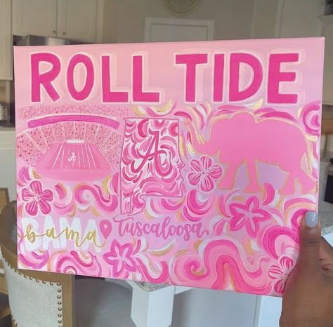 Bama Dorm, University Painting, Dorm Canvas Art, College Canvas Art, Dorm Canvas, Preppy Paintings, Dorm Paintings, Pretty Dorm Room, College Canvas